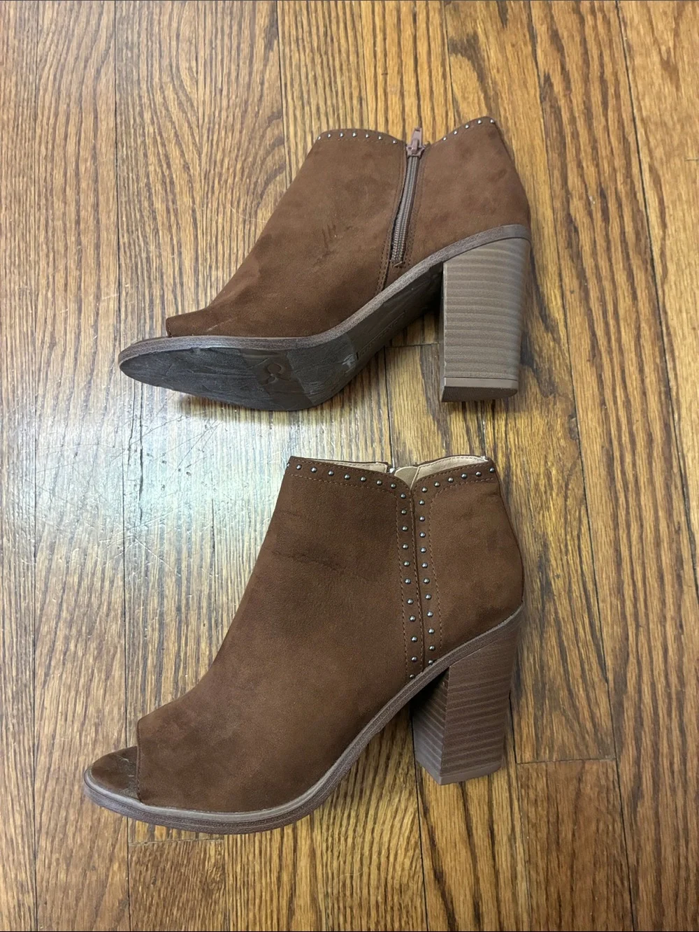 Portland boot company Brown Suede Open-Toe Ankle Booties with Stud Trim size 7.5